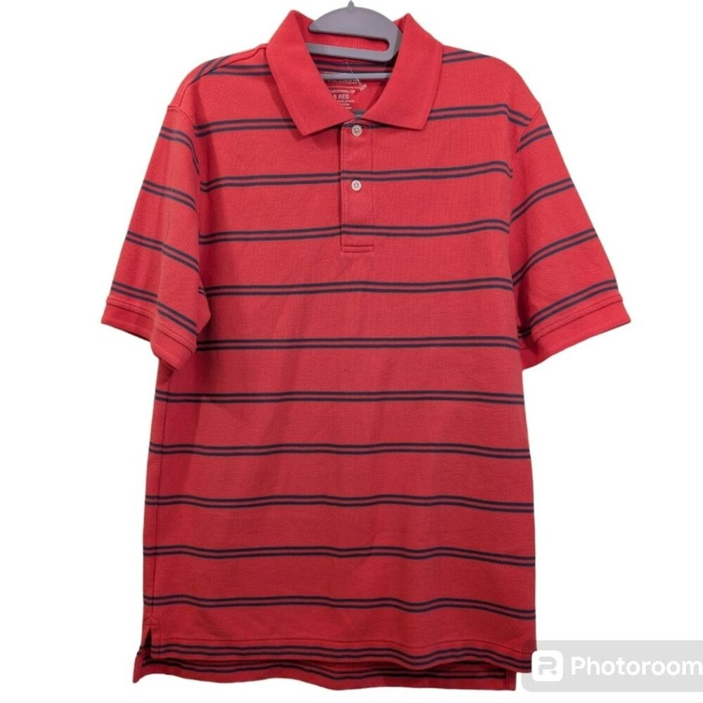L.L. Bean Traditional Fit Polo Shirt Men S Reg Short Sleeve Pink Striped Knit